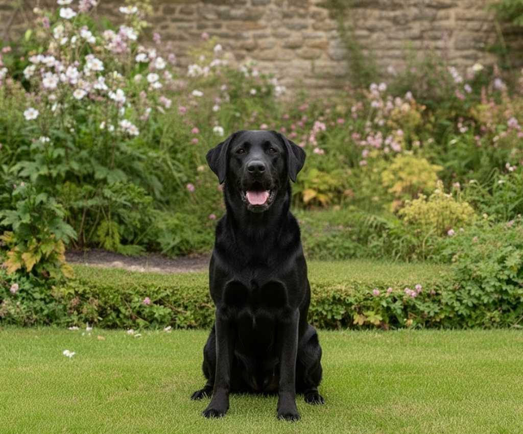 Max, a laid-back Labrador, sitting patiently under a table at a pub as the Pub Reviewer.