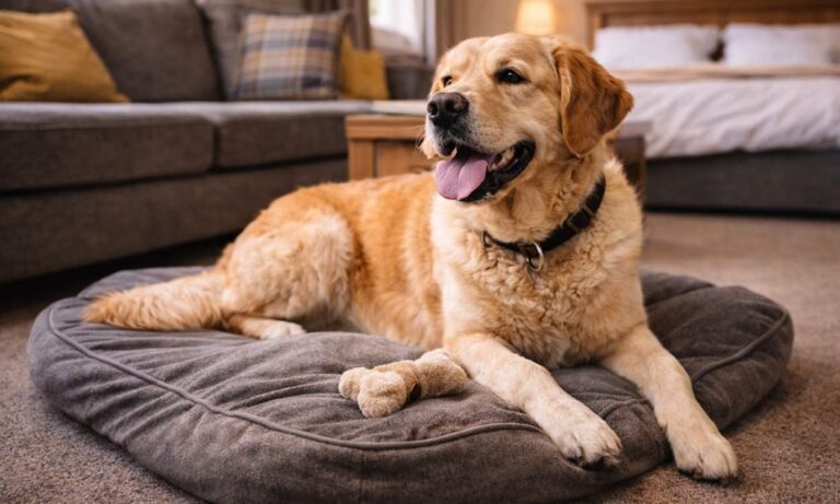 Dog behaviour holiday relaxed settled accommodation new environment calm content