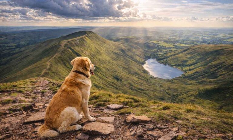 Dog-friendly Brecon Beacons mountain walking Welsh national park dog summit views