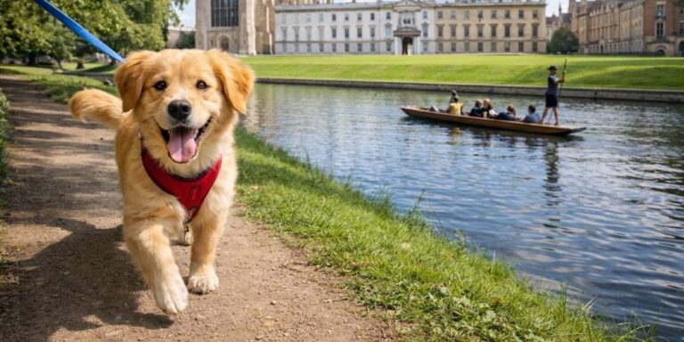 Dog-friendly Cambridge Backs riverside walk historic colleges punt university city