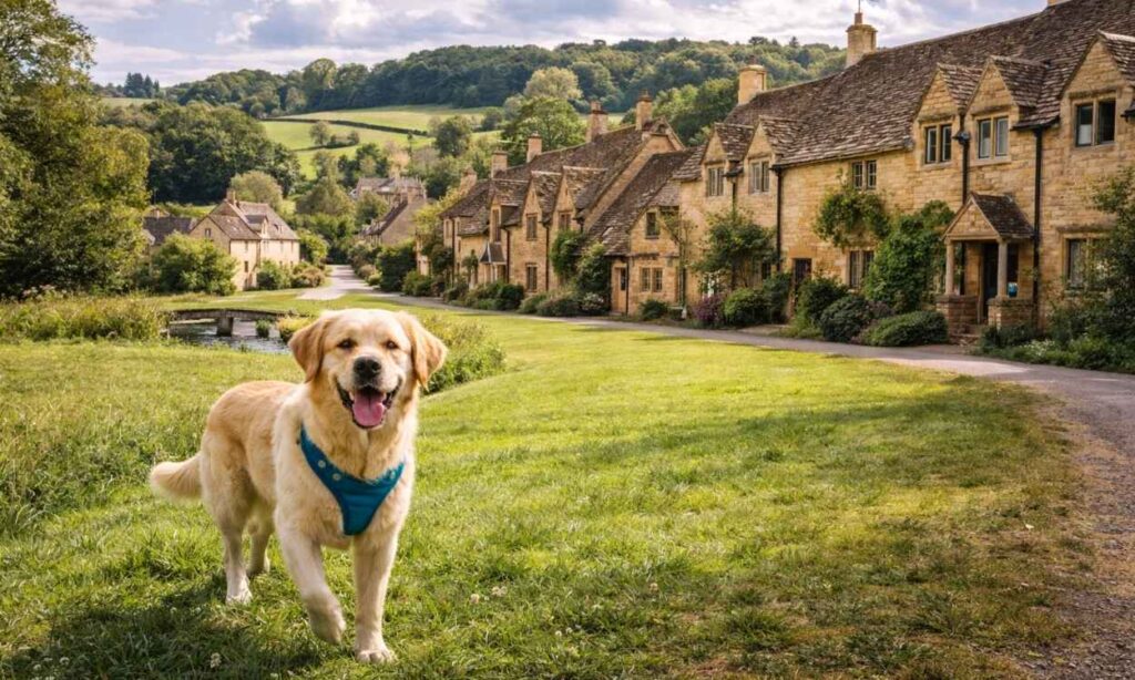 Dog-friendly Cotswolds honey stone village green rolling hills countryside