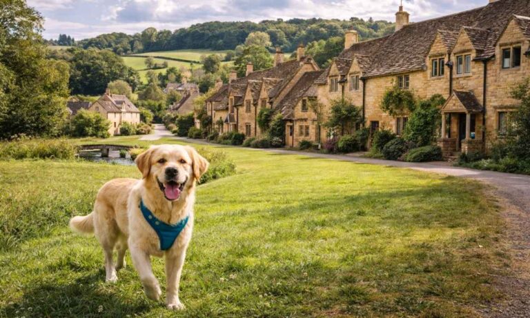 Dog-friendly Cotswolds honey stone village green rolling hills countryside