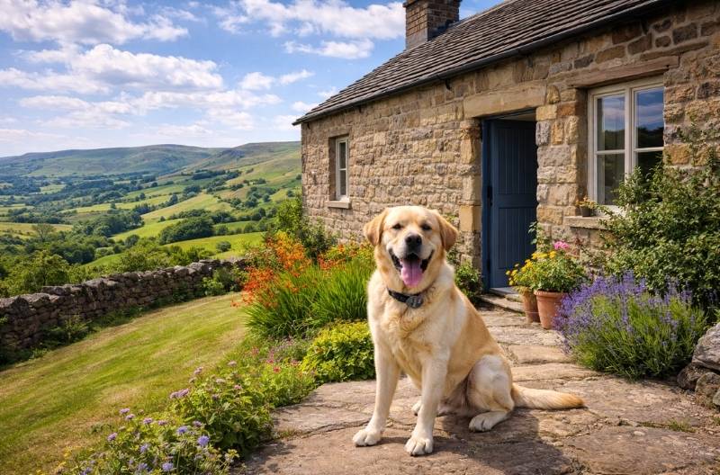 Dog-friendly cottage Peak District stone building hills view