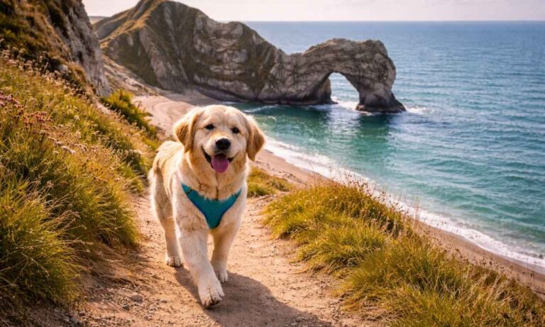 Dog friendly Dorset coast Durdle Door dramatic coastal walking beach dog adventure