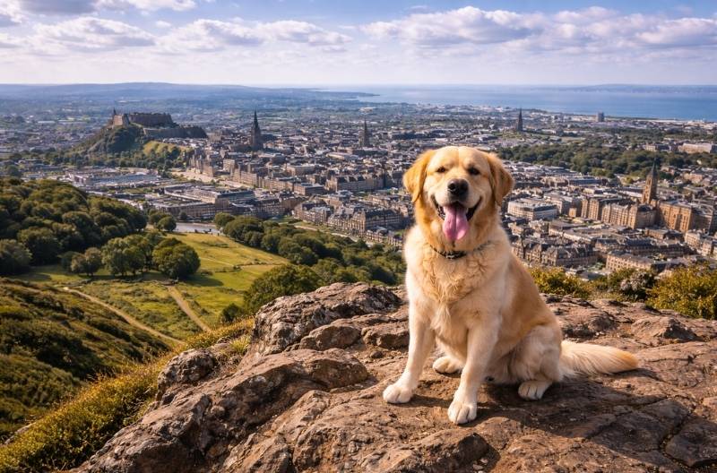 Dog-friendly Edinburgh Arthur's Seat summit city views castle