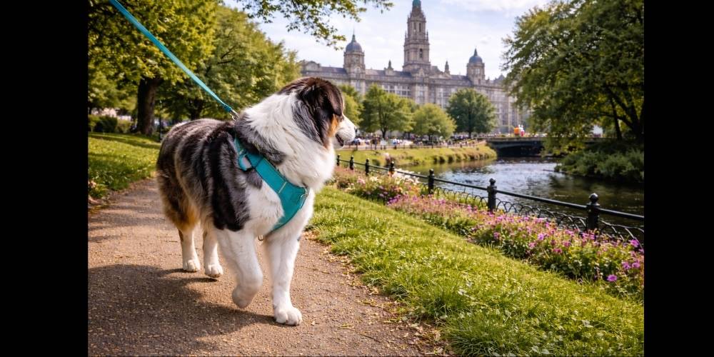 Dog-friendly Glasgow park walking Victorian architecture urban Scottish city