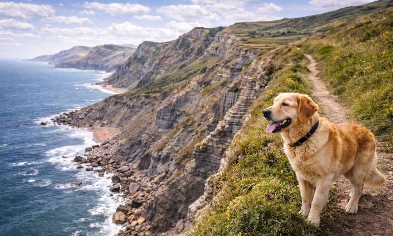 Dog-friendly Jurassic Coast dramatic cliffs UNESCO heritage fossil coast dog walking