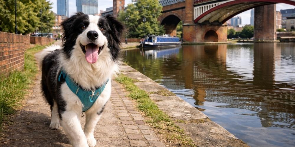 Dog-friendly Manchester canal walk urban architecture northern city break