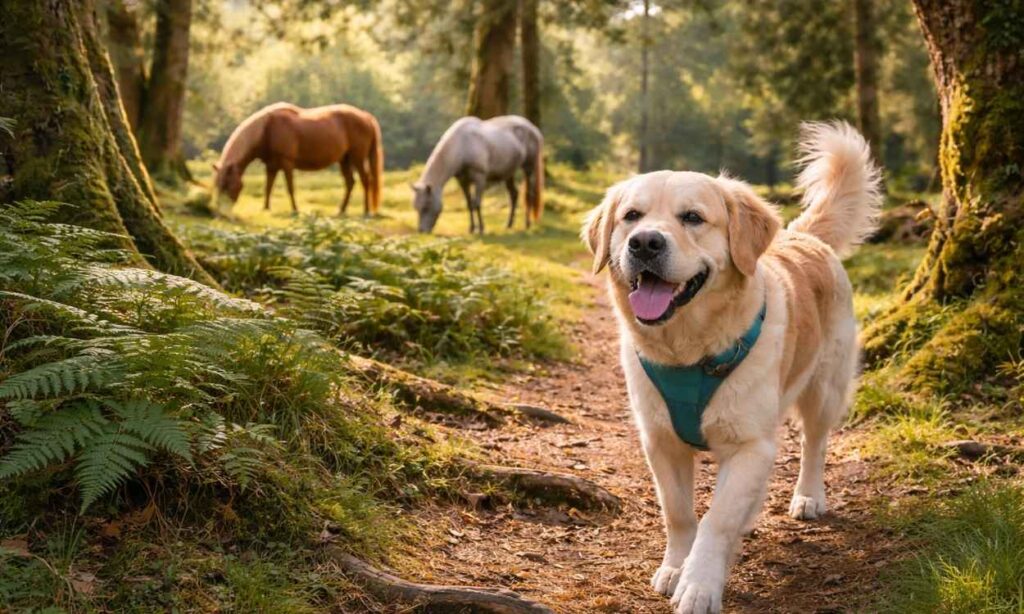 Dog friendly New Forest woodland walking ponies grazing national park dog adventure