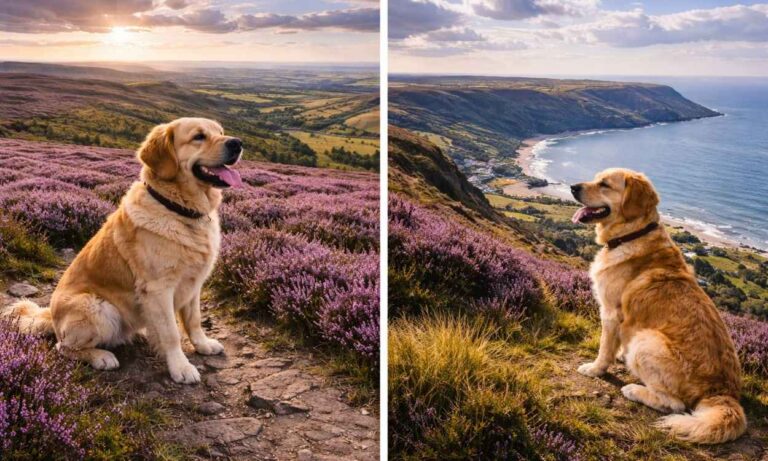 Dog-friendly North York Moors heather moorland walking Yorkshire national park dog