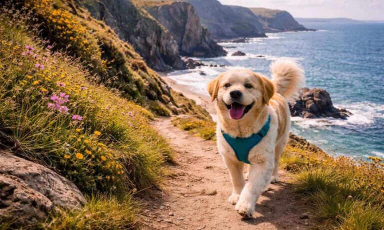 Dog friendly Pembrokeshire coast dramatic cliffs coastal path beach dog walking Wales