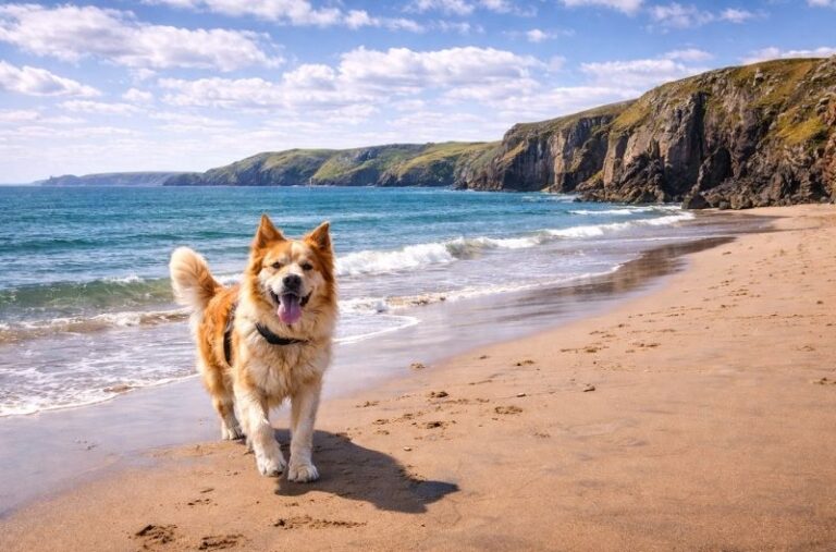 Dog-friendly Pembrokeshire beach coastal cliffs Welsh coastline