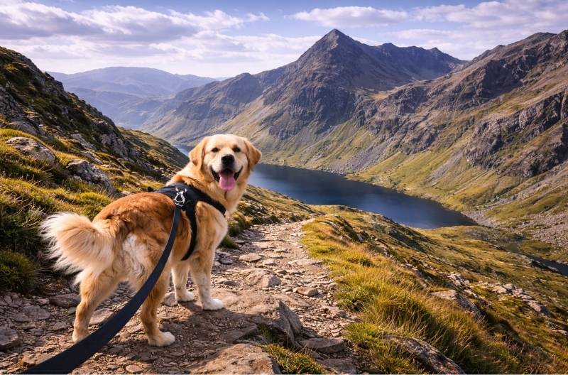 Dog-friendly Snowdonia mountain walk Welsh peaks lake views