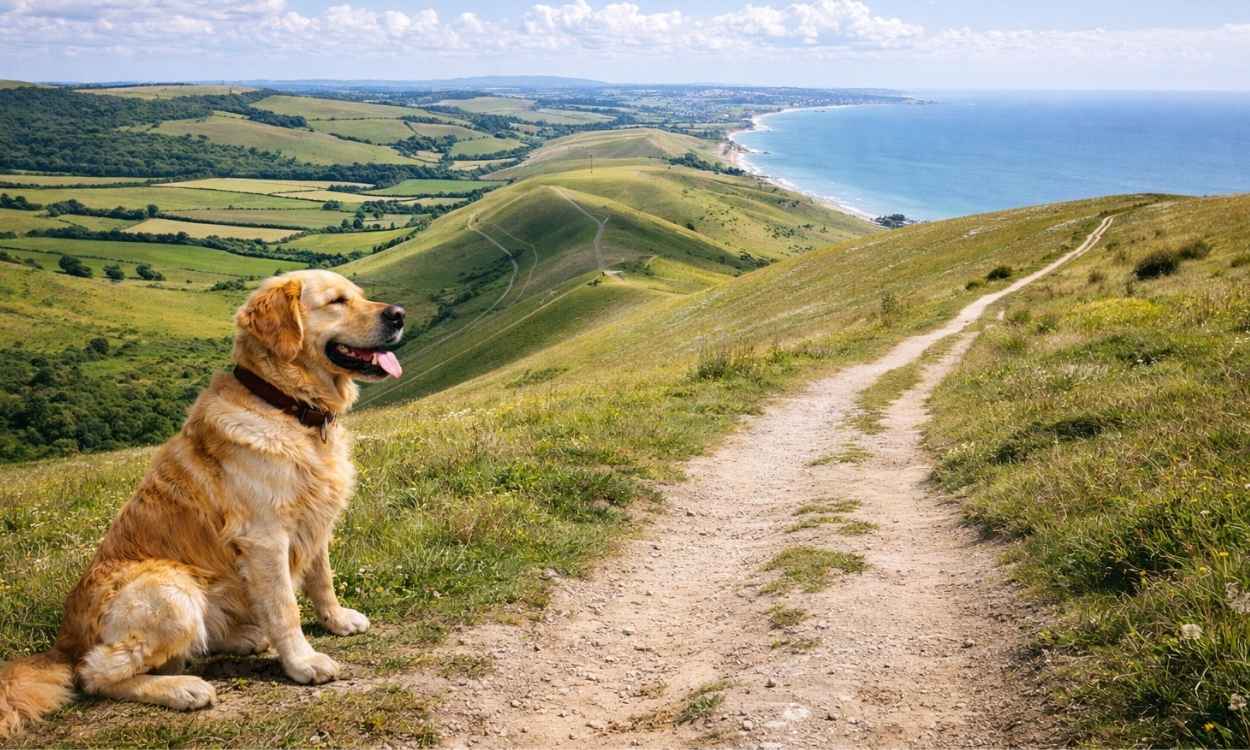 Dog-friendly South Downs walking chalk hills panoramic views coastal national park