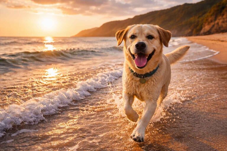 Dog-friendly UK summer beach sunrise early morning cool walking