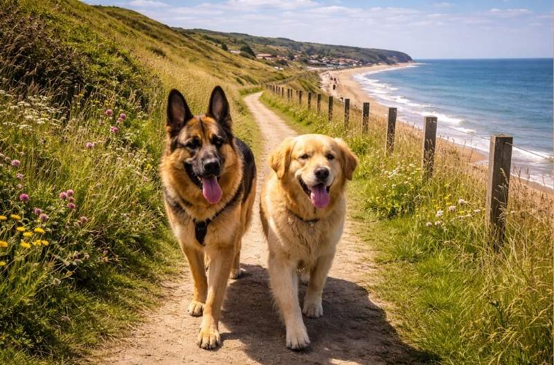 Dogs walking Norfolk Coast Path cliff walk dog-friendly