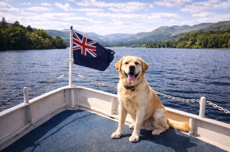 Dog-friendly Windermere lake cruise boat mountains Lake District