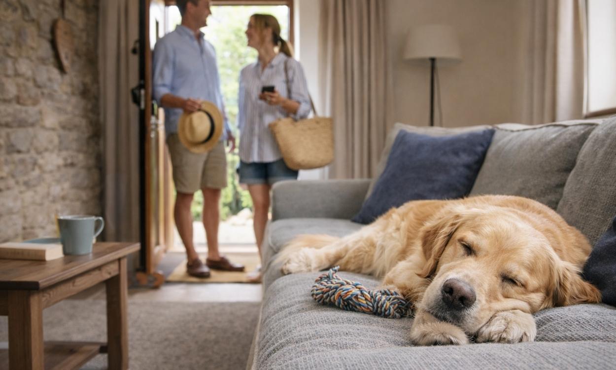 Leaving dog alone holiday accommodation resting content safe secure
