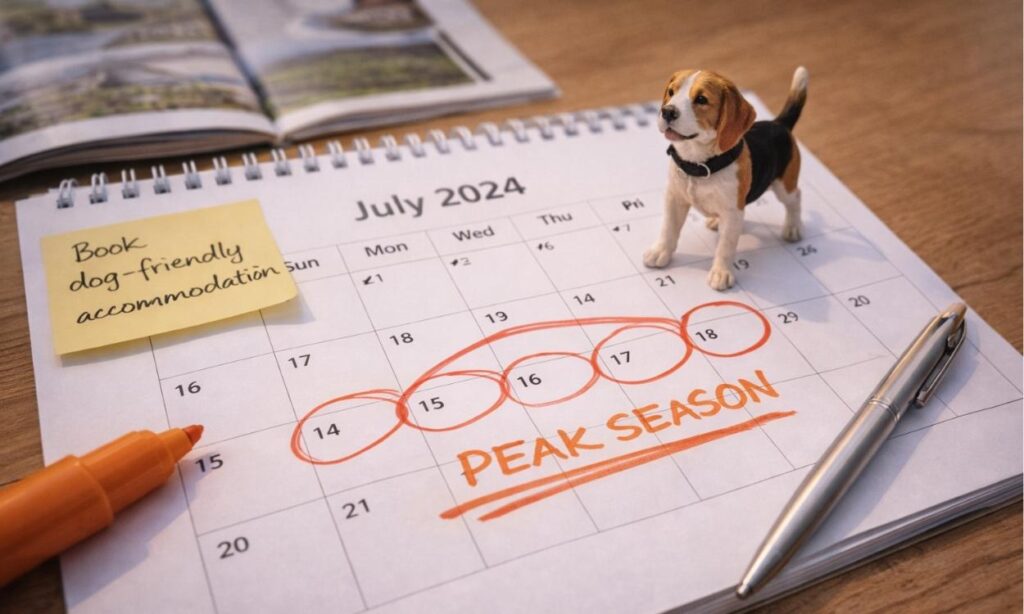 Planning calendar for booking dog-friendly accommodation during peak season
