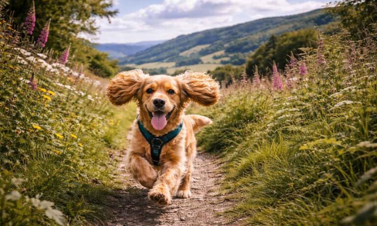 Cocker Spaniel travelling holiday countryside walking energetic breed happy dog