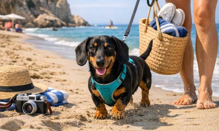Dachshund travelling holiday beach walking sausage dog friendly breed