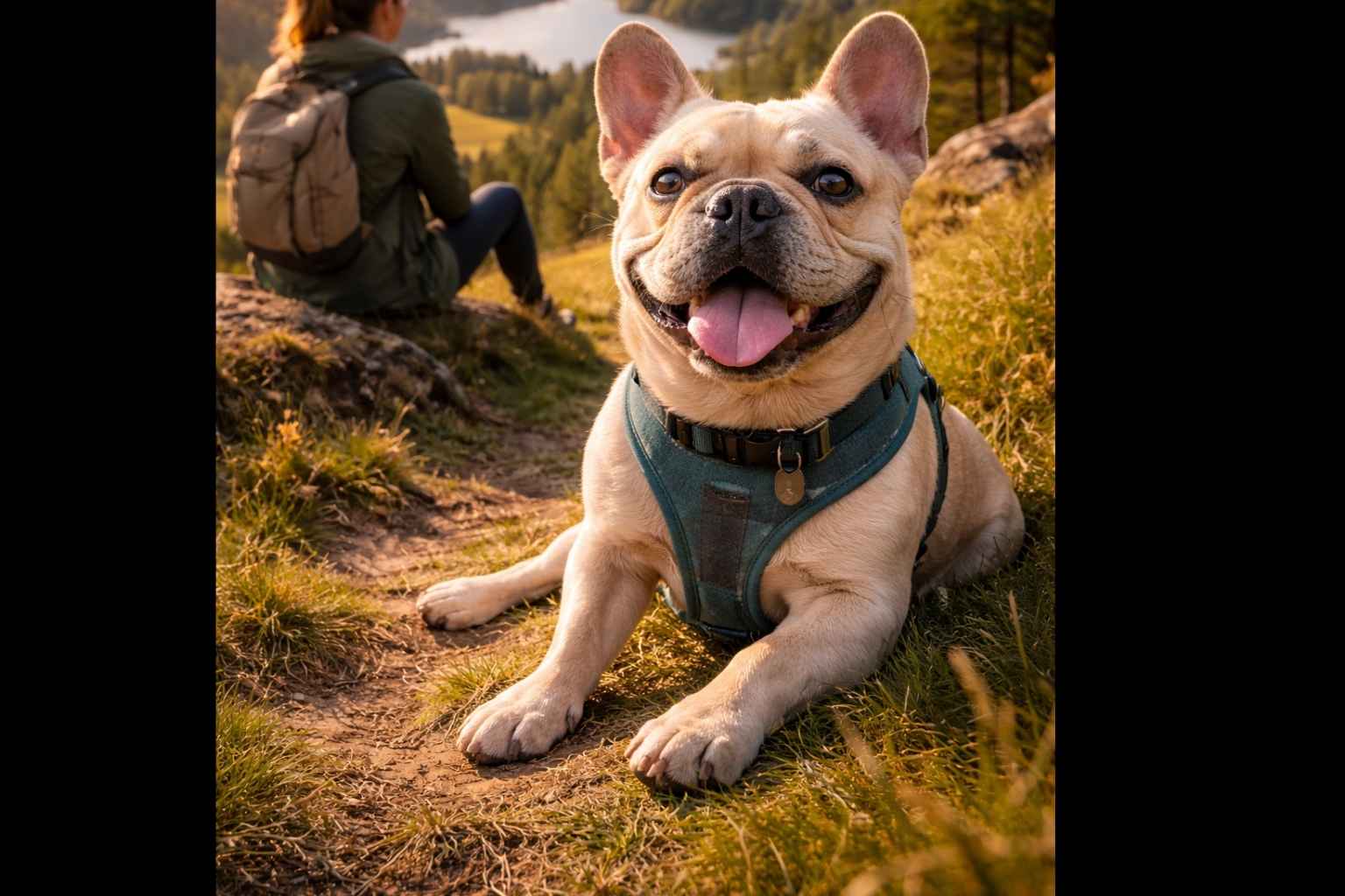 French Bulldog travel UK scenic location happy dog relaxed adventure