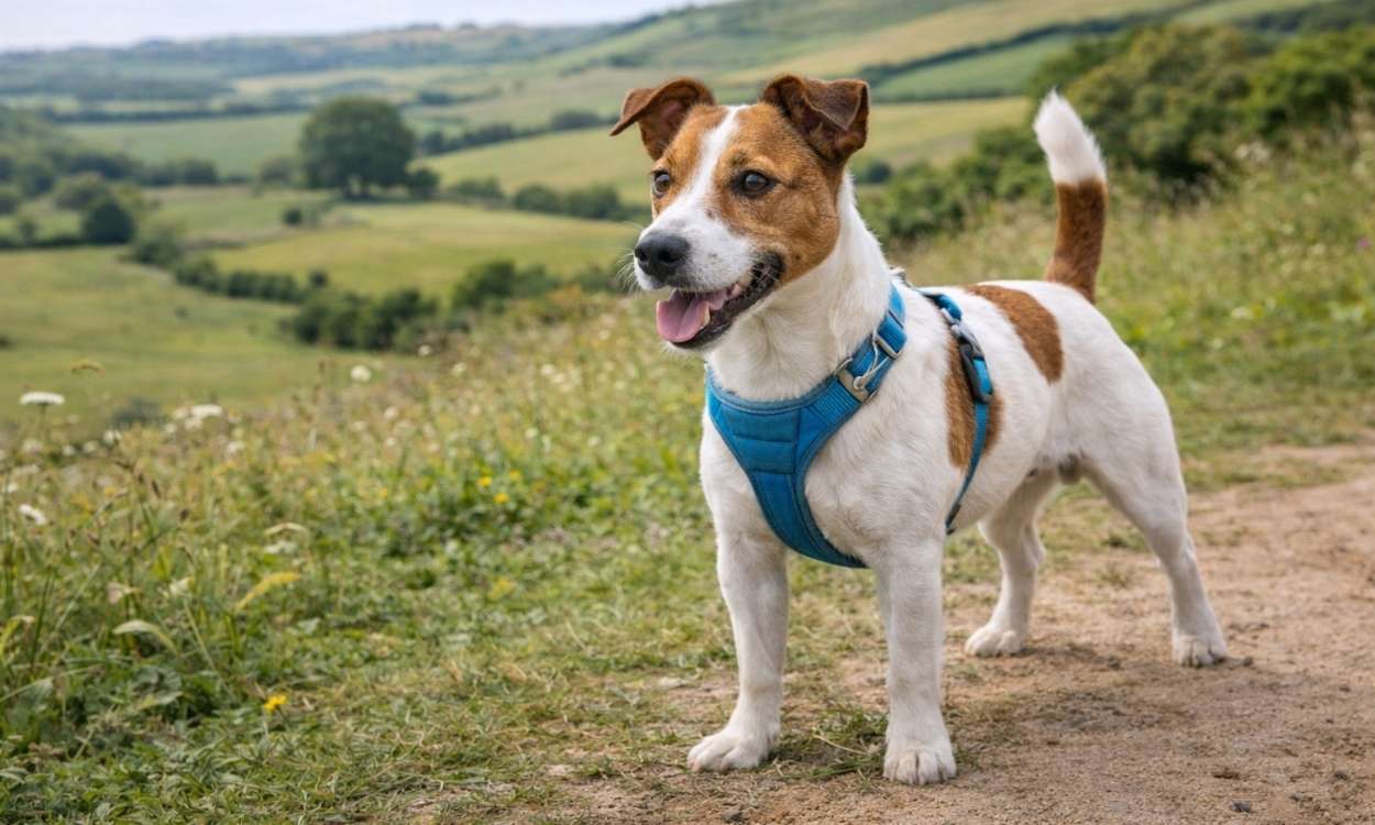 Jack Russell Terrier travelling holiday countryside exploring alert energetic terrier breed