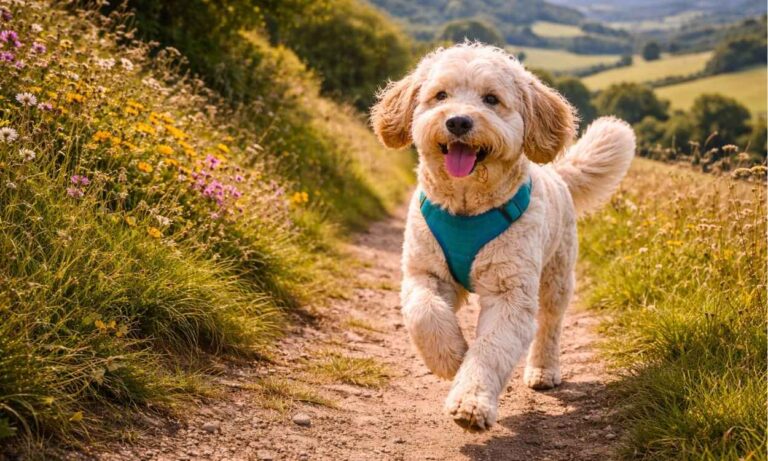 Labradoodle travelling holiday countryside adventure friendly active crossbreed