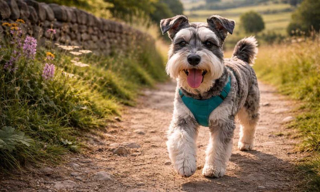 Miniature Schnauzer travelling holiday countryside walking spirited intelligent breed