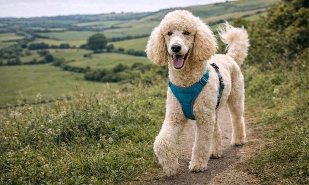 Poodle travelling holiday countryside exploring intelligent athletic breed