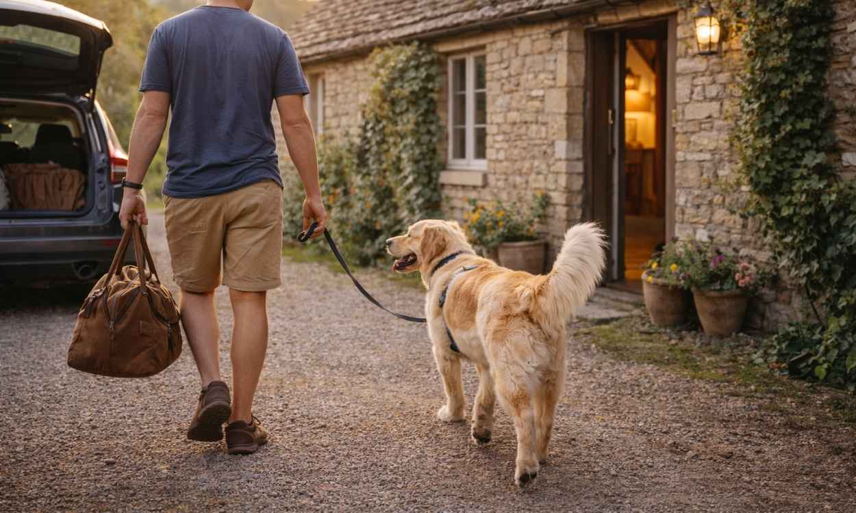 Weekend dog break short getaway arriving cottage countryside quick trip